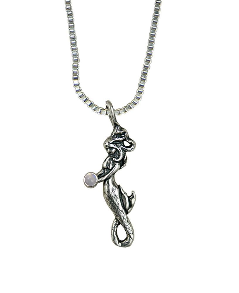 Sterling Silver Little Mermaid Pendant With Rainbow Moonstone